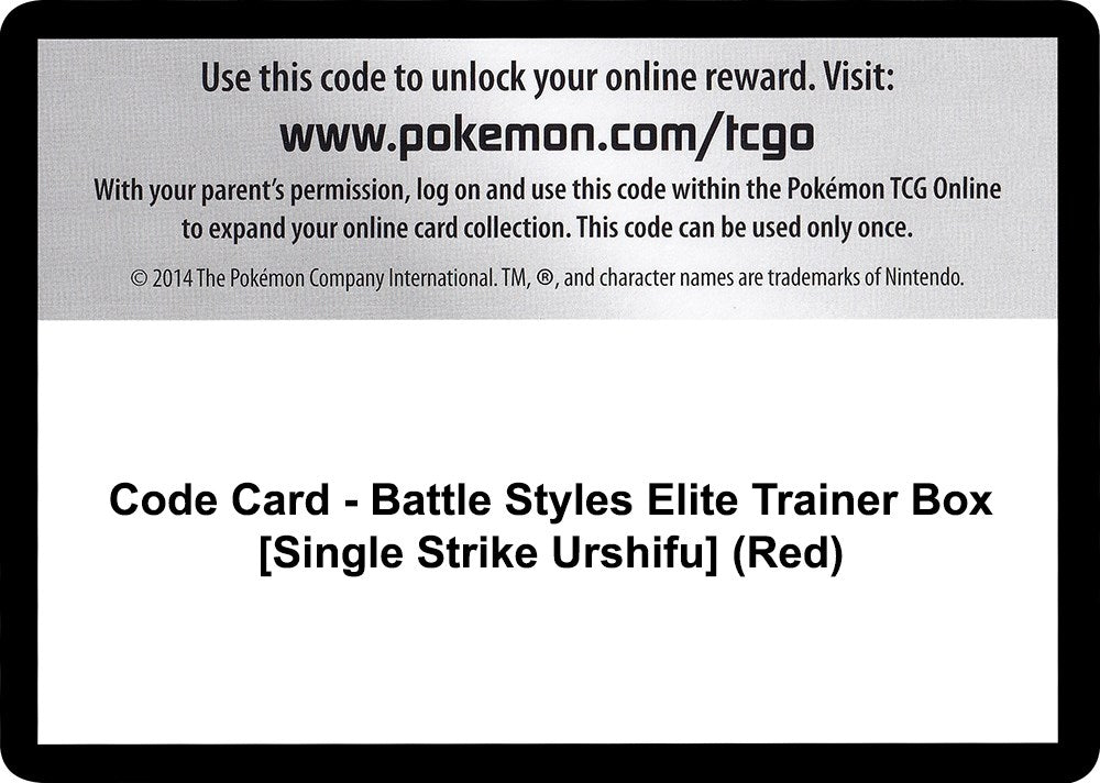 Image for Code Card - Battle Styles Elite Trainer Box [Single Strike Urshifu] (Red) (SWSH05) - Pokemon