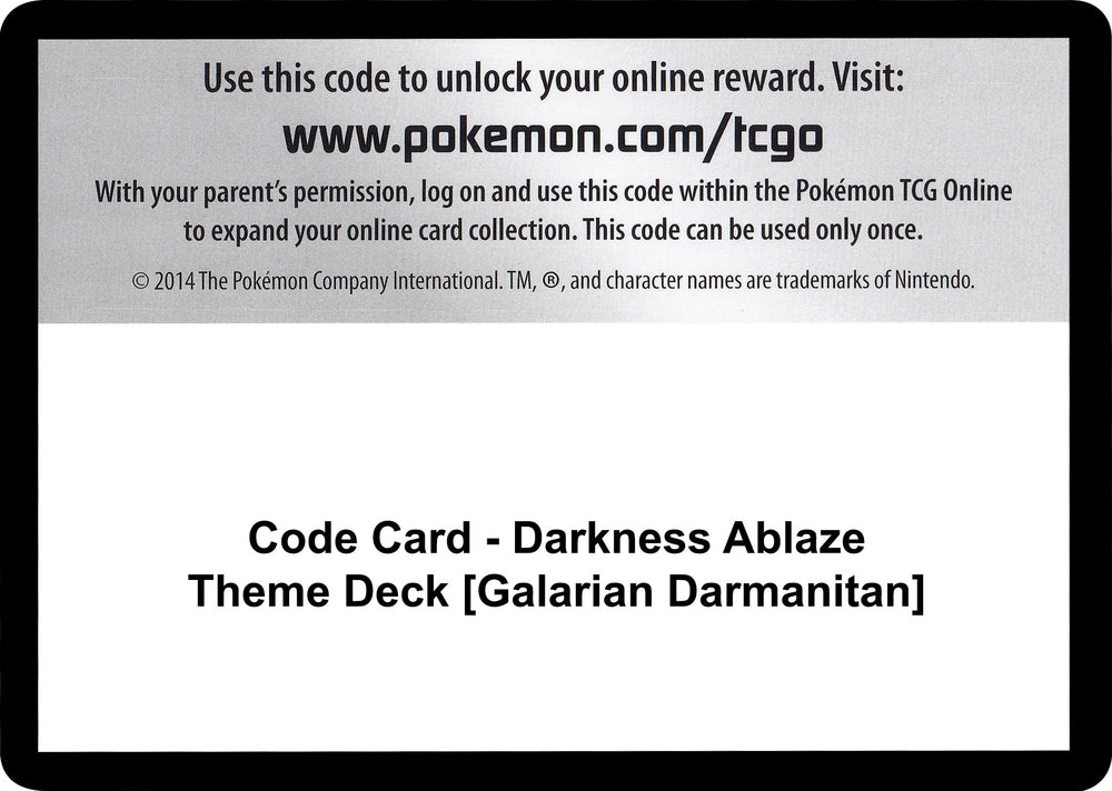 Image for Code Card - Darkness Ablaze Theme Deck [Galarian Darmanitan] (SWSH03) - Pokemon