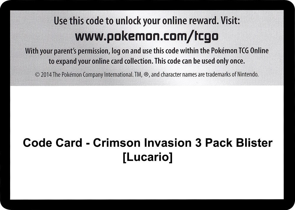 Image for Code Card - Crimson Invasion 3 Pack Blister [Lucario] (SM04) - Pokemon