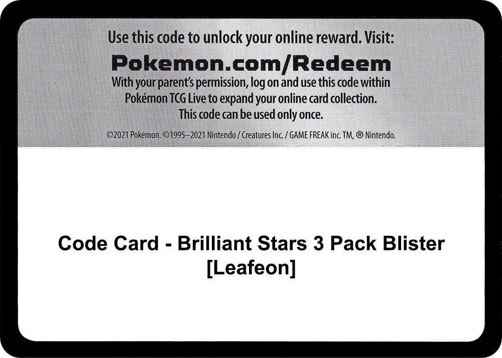 Image for Code Card - Brilliant Stars 3 Pack Blister [Leafeon] (SWSH09) - Pokemon