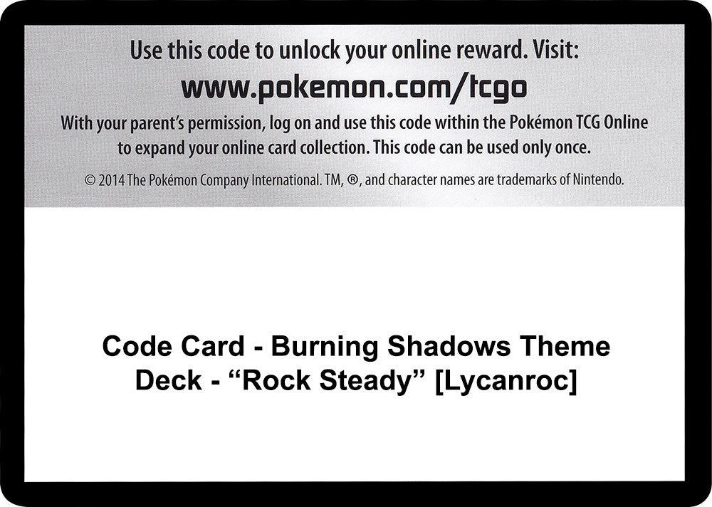 Image for Code Card - Burning Shadows Theme Deck - "Rock Steady" [Lycanroc] (SM03) - Pokemon
