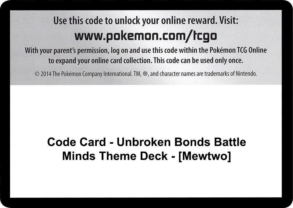 Image for Code Card - Unbroken Bonds Battle Minds Theme Deck - [Mewtwo] (SM10) - Pokemon