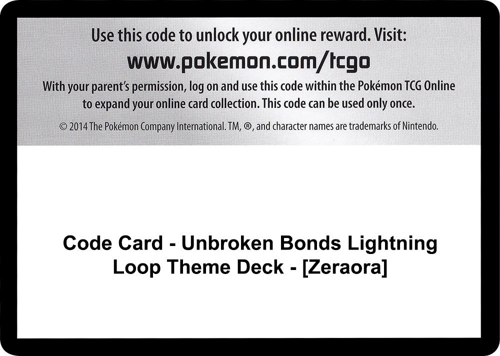 Image for Code Card - Unbroken Bonds Lightning Loop Theme Deck - [Zeraora] (SM10) - Pokemon
