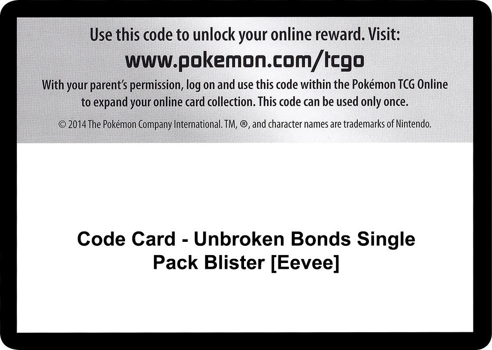 Image for Code Card - Unbroken Bonds Single Pack Blister [Eevee] (SM10) - Pokemon