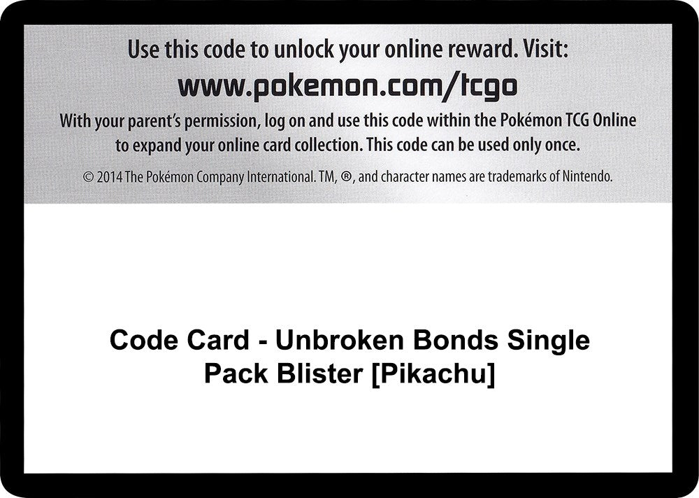 Image for Code Card - Unbroken Bonds Single Pack Blister [Pikachu] (SM10) - Pokemon