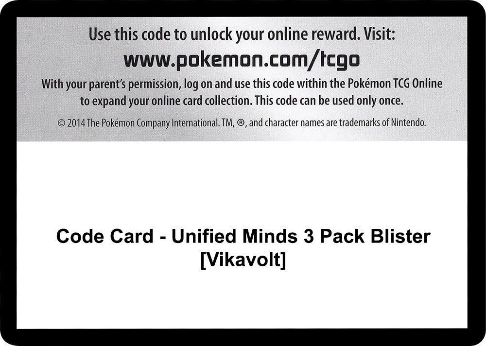 Image for Code Card - Unified Minds 3 Pack Blister [Vikavolt] (SM11) - Pokemon