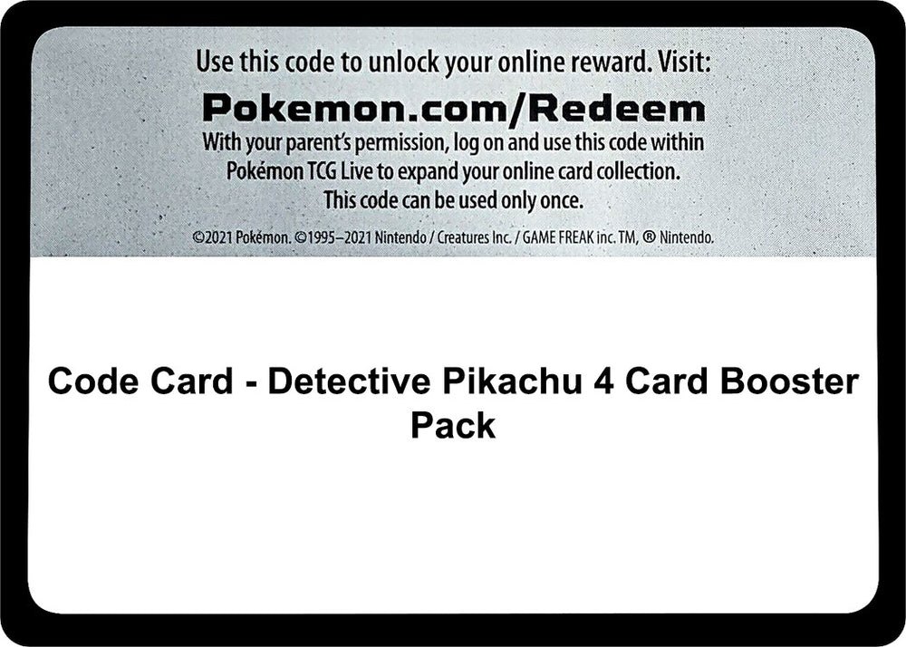 Image for Code Card - Detective Pikachu 4 Card Booster Pack (DEP) - Pokemon
