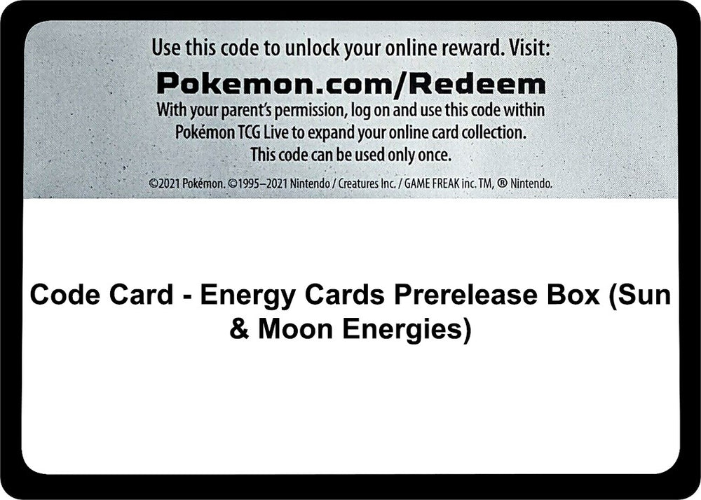Image for Code Card - Energy Cards Prerelease Box (Sun & Moon Energies) (MCAP) - Pokemon