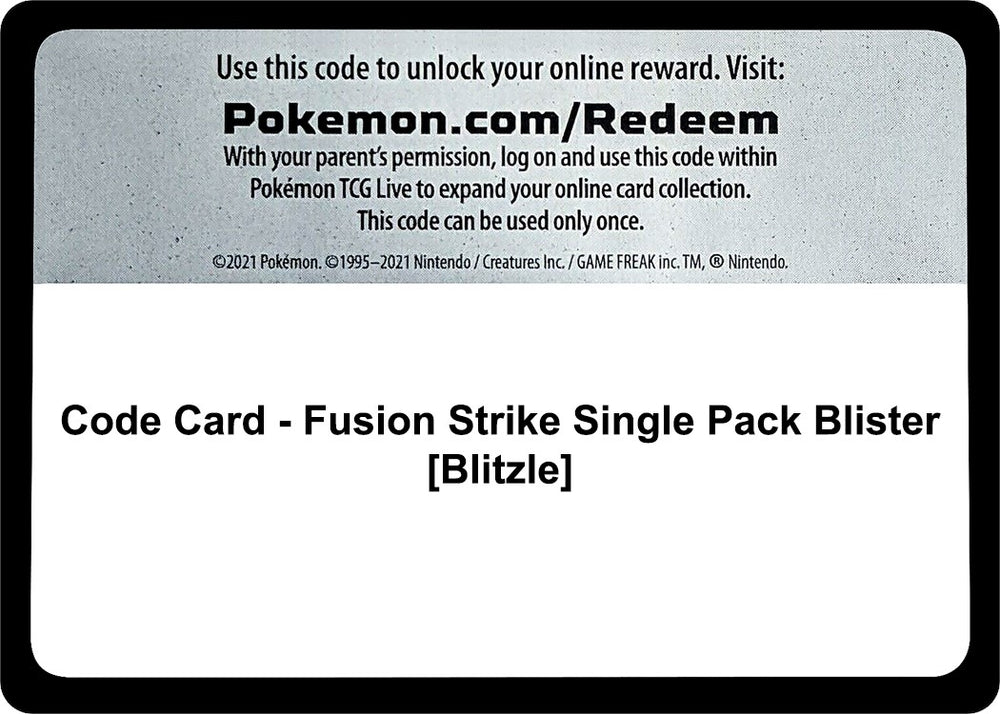 Image for Code Card - Fusion Strike Single Pack Blister [Blitzle] (SWSH08) - Pokemon