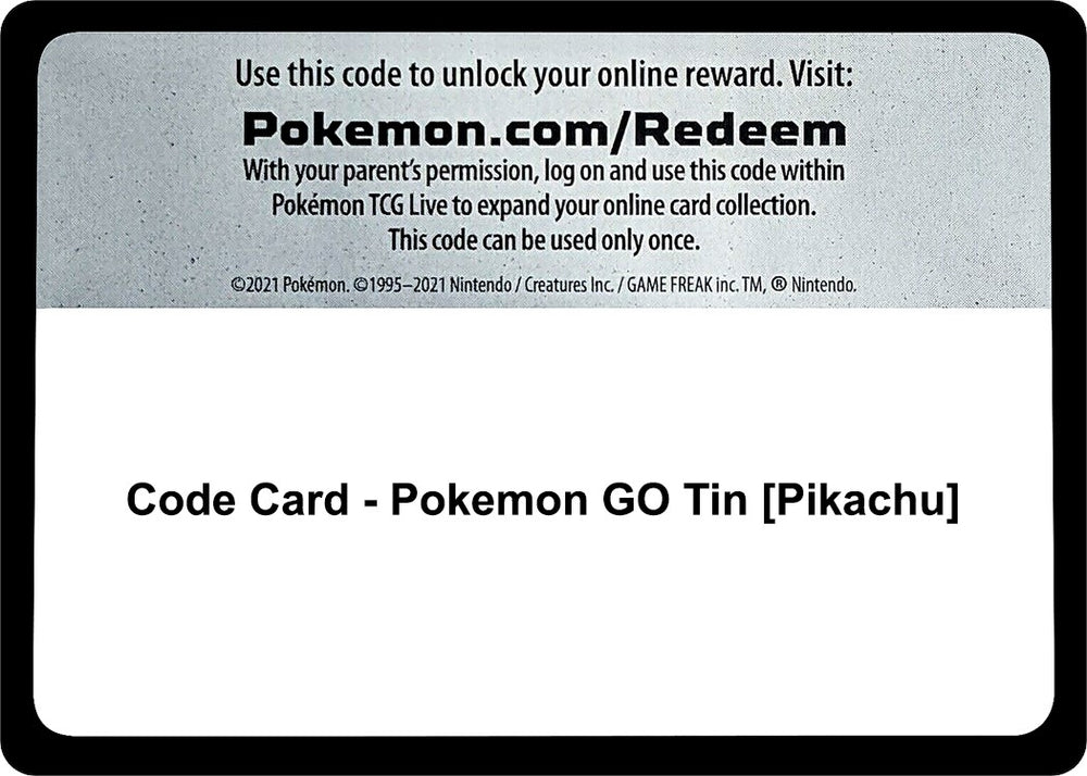 Image for Code Card - Pokemon GO Tin [Pikachu] (PGO) - Pokemon