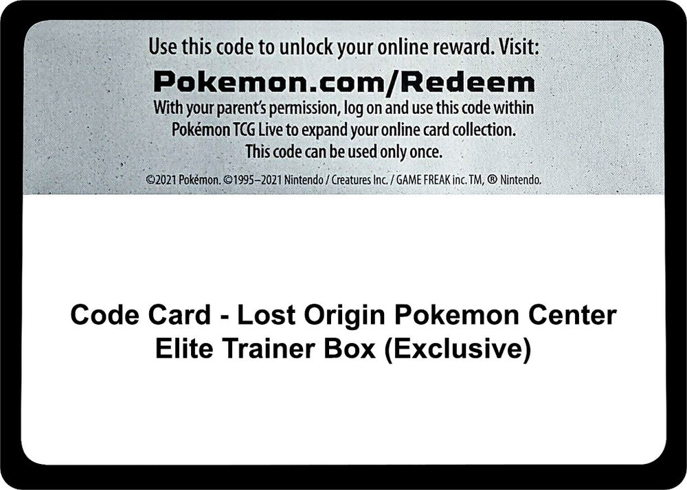 Image for Code Card - Lost Origin Pokemon Center Elite Trainer Box (Exclusive) (SWSH11) - Pokemon