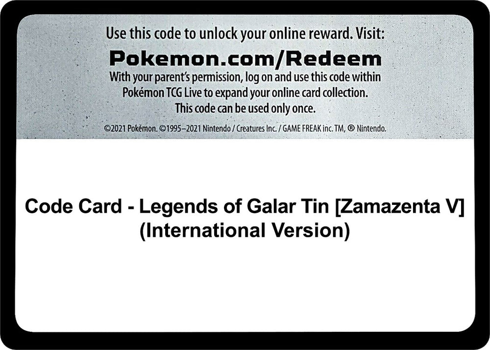 Image for Code Card - Legends of Galar Tin [Zamazenta V] (International Version) (SWSH02) - Pokemon