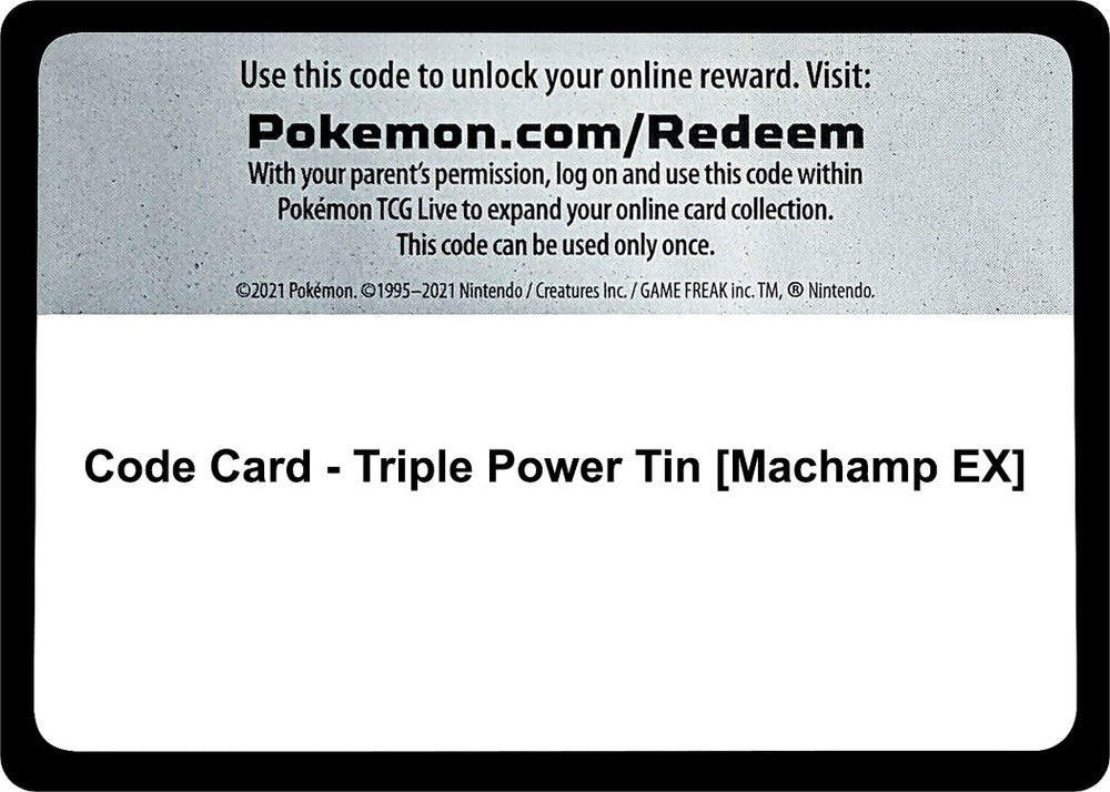 Image for Code Card - Triple Power Tin [Machamp EX] (BKP) - Pokemon