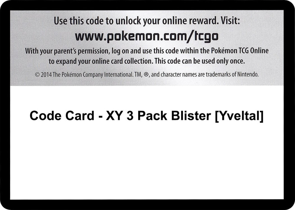 Image for Code Card - XY 3 Pack Blister [Yveltal] (BKT) - Pokemon