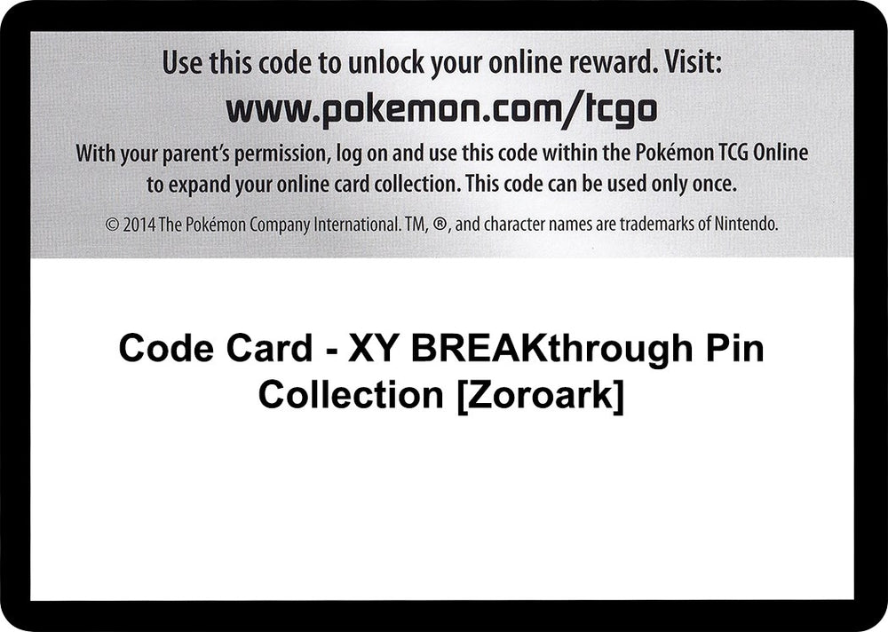 Image for Code Card - XY BREAKthrough Pin Collection [Zoroark] (BKT) - Pokemon