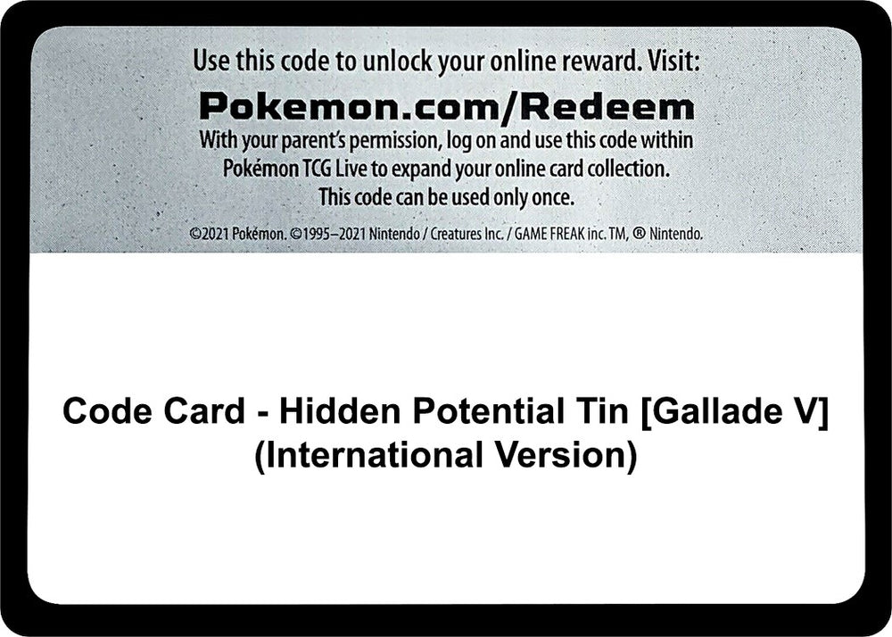 Image for Code Card - Hidden Potential Tin [Gallade V] (International Version) (MCAP) - Pokemon