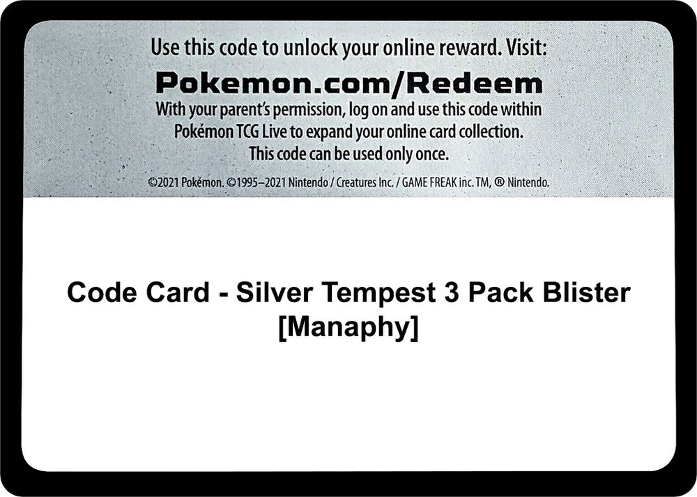 Image for Code Card - Silver Tempest 3 Pack Blister [Manaphy] (SWSH12) - Pokemon
