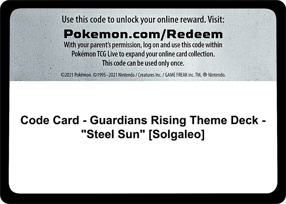 Image for Code Card - Guardians Rising Theme Deck - "Steel Sun" [Solgaleo] (SM02) - Pokemon