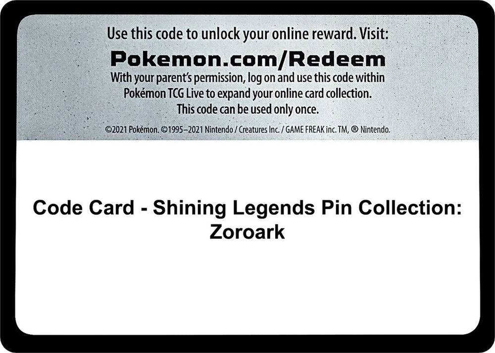 Image for Code Card - Shining Legends Pin Collection: Zoroark (SHL) - Pokemon
