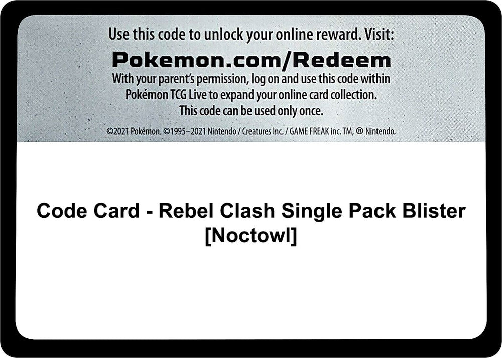 Image for Code Card - Rebel Clash Single Pack Blister [Noctowl] (SWSH02) - Pokemon