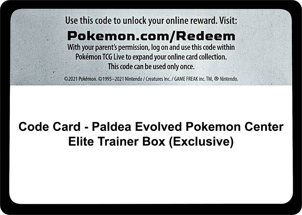 Image for Code Card - Paldea Evolved Pokemon Center Elite Trainer Box (Exclusive) (PAL) - Pokemon