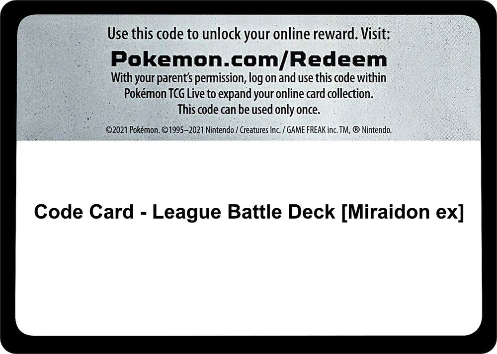 Image for Code Card - League Battle Deck [Miraidon ex] (MCAP) - Pokemon