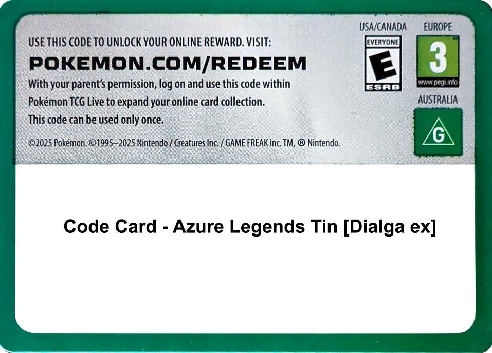 Image for Code Card - Azure Legends Tin [Dialga ex] (MCAP) - Pokemon