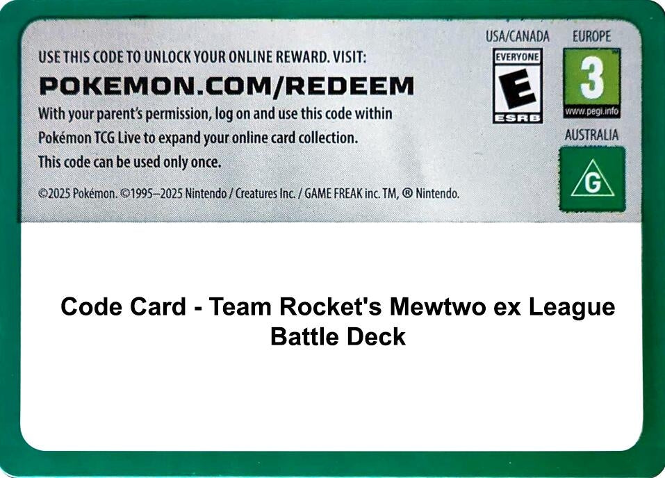 Image for Code Card - Team Rocket's Mewtwo ex League Battle Deck (MCAP) - Pokemon