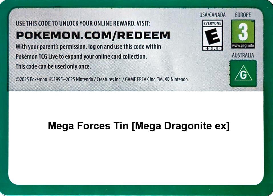 Image for Code Card - Mega Forces Tin [Mega Dragonite ex] (MCAP) - Pokemon