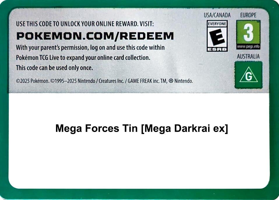 Image for Code Card - Mega Forces Tin [Mega Darkrai ex] (MCAP) - Pokemon