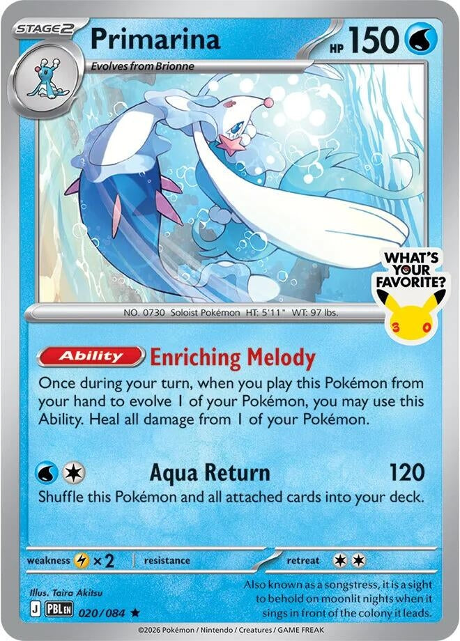 Image for Primarina - 020/084 (What's Your Favorite Stamp) (020/084) (MCAP) - Pokemon