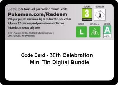 Image for Code Card - 30th Celebration Mini Tin digital bundle (30C) - Pokemon