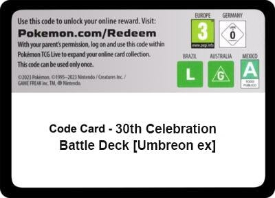 Image for Code Card - 30th Celebration Battle Deck [Umbreon ex] (30C) - Pokemon
