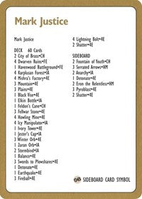 1996 Mark Justice Decklist Card (WCD)